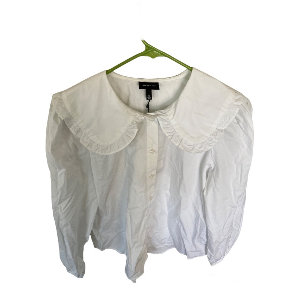 Who What Wear White Button-Front Long-Sleeve Blouse with Peter Pan Collar